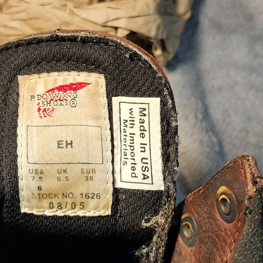 Red Wing‎ Boots Mens 7.5 Brown Leather 1626 Soft Toe EH Electrical Hazard Work